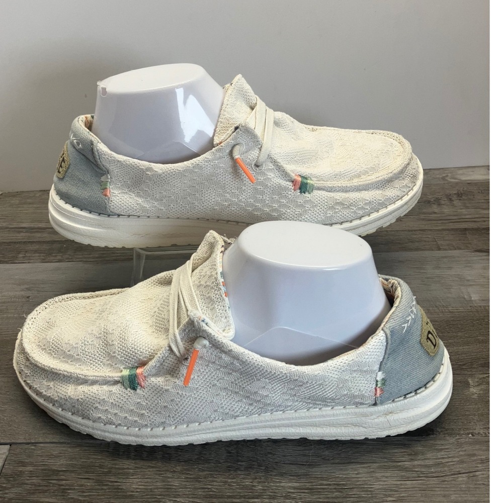 Hey Dude Wendy Boho White Crochet Loafers Womens 9 Slip On Shoes 121410164